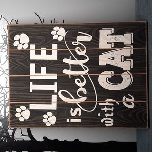 Shiplathe Look Wood Box Sign Wall Art Life Is Better With A Cat Urban Farmhouse